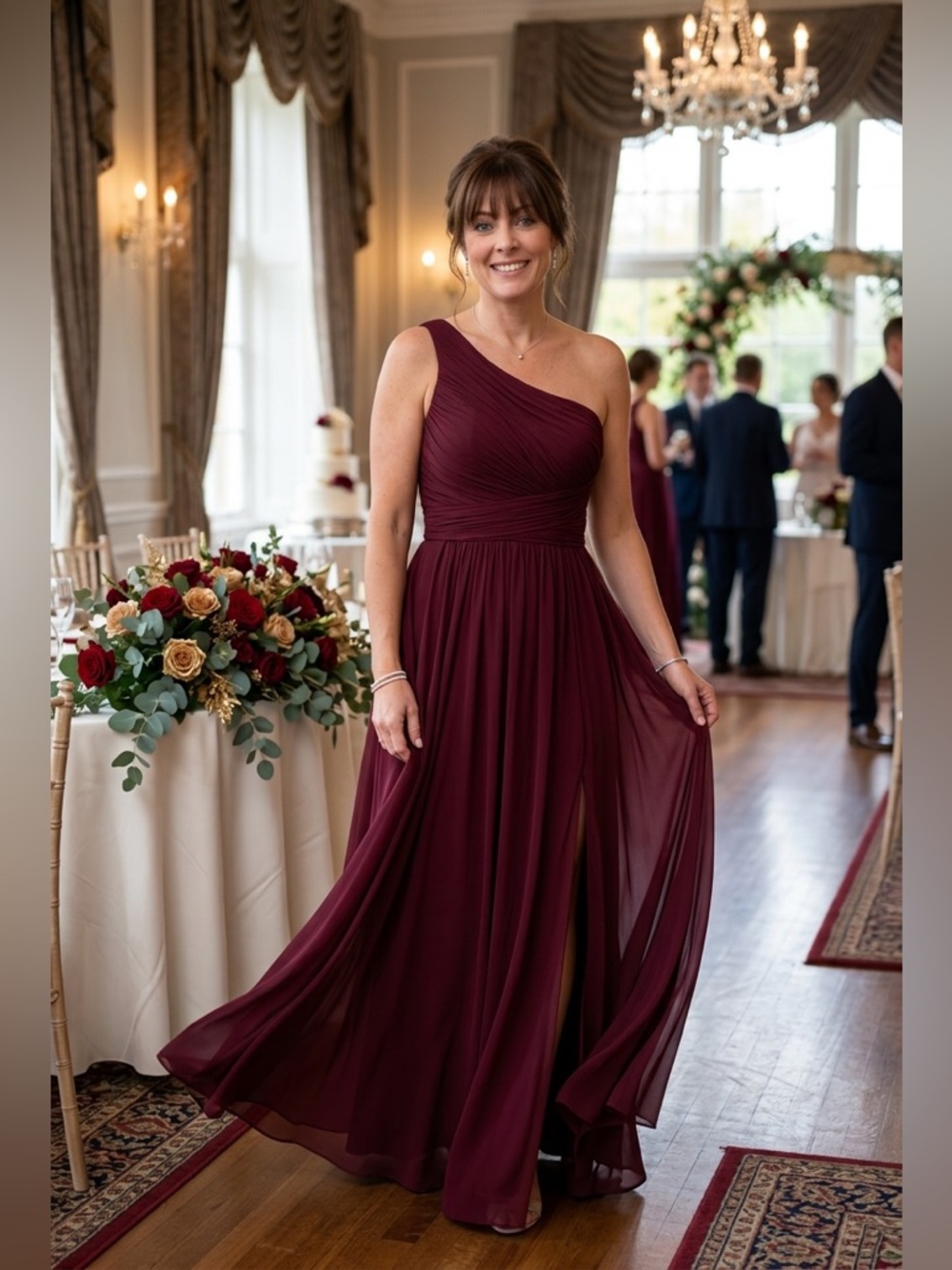 David’s Bridal One-Shoulder Pleated Merlot Dress Size 6 CLASS/STYLE: 27140089